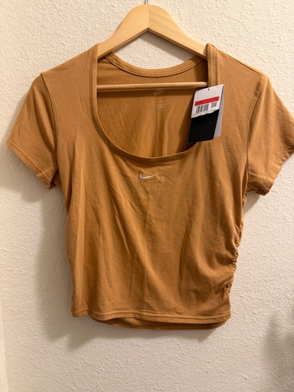 NWT Nike Sportswear Chill Knit Ruched Short Sleeve Top Large Yellow Ochre - Picture 8 of 8